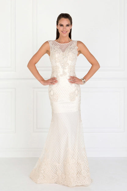 Mesh Mermaid Long Dress with Beads and Jewels Embellished