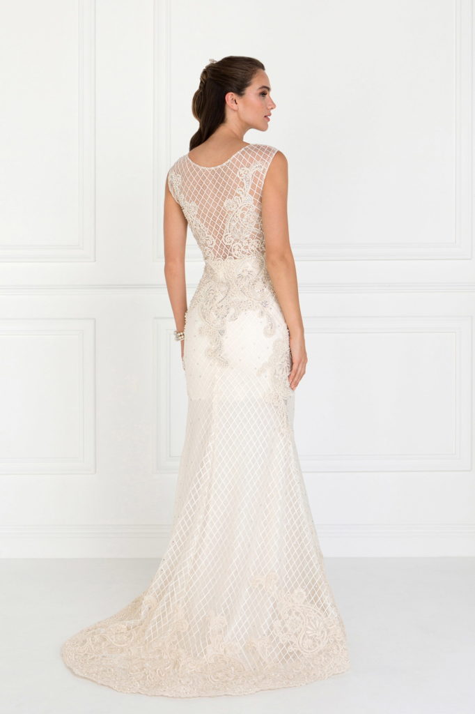 Mesh Mermaid Long Dress with Beads and Jewels Embellished