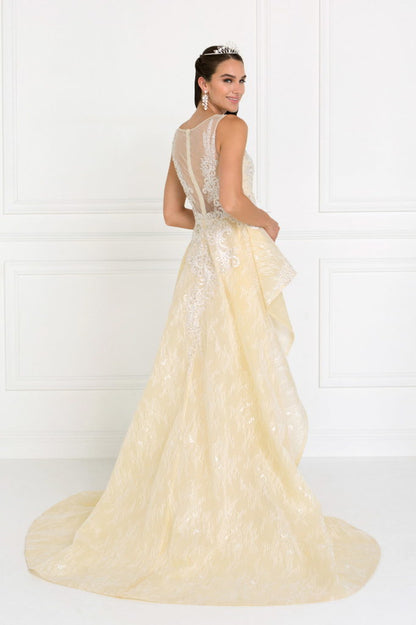 Lace Illusion Sweetheart A-Line Long Dress with Organza Overlay