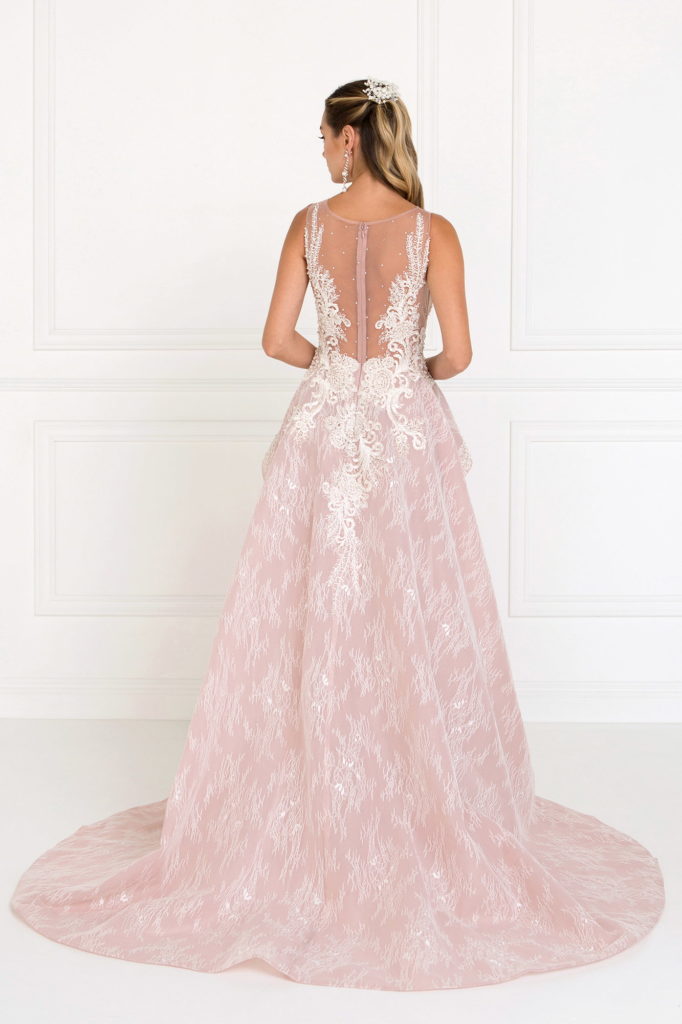 Lace Illusion Sweetheart A-Line Long Dress with Organza Overlay