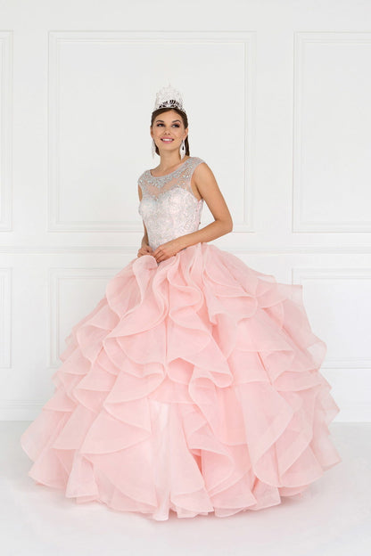 Tulle Cut-Out Back Ball Gown Dress with Bolero