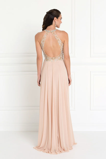 Chiffon A-Line Long Dress with Beads and Jewels Embellished