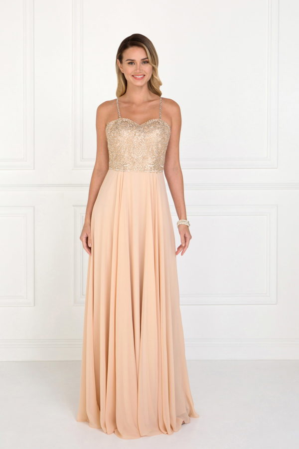 Chiffon Sweetheart A-Ling Long Dress with Jewels Embellished