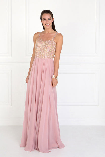 Chiffon Sweetheart A-Ling Long Dress with Jewels Embellished