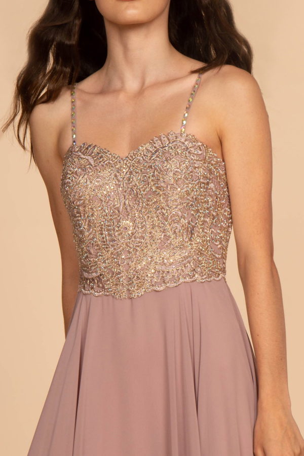 Chiffon Sweetheart A-Ling Long Dress with Jewels Embellished