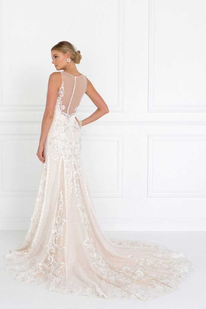 Lace Illusion Sweetheart Mermaid Long Dress with Sheer Back