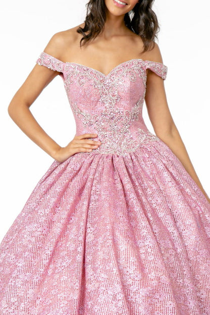 Jewel Embellished Sweetheart Neckline Glitter Netting Quinceanera Dress