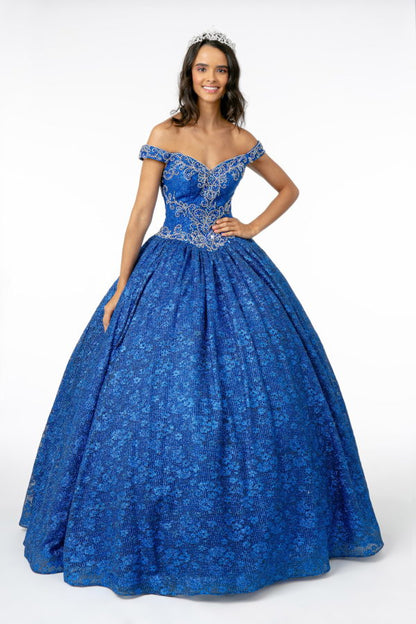 Jewel Embellished Sweetheart Neckline Glitter Netting Quinceanera Dress