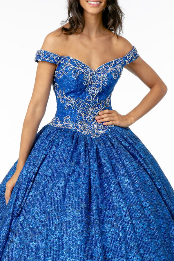 Jewel Embellished Sweetheart Neckline Glitter Netting Quinceanera Dress