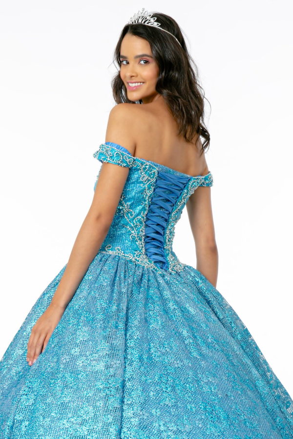 Jewel Embellished Sweetheart Neckline Glitter Netting Quinceanera Dress