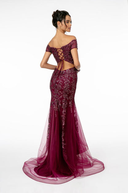 Sweetheart Neckline Glitter Mesh Long Dress w/ Cut-Out Back