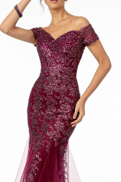 Sweetheart Neckline Glitter Mesh Long Dress w/ Cut-Out Back