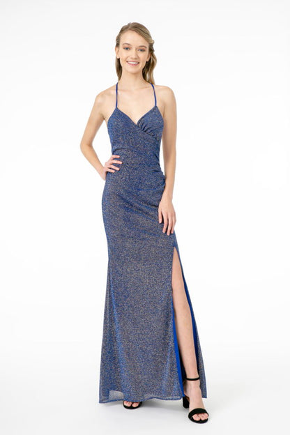 Strappy Ruched Sequined Long Dress by Elizabeth K