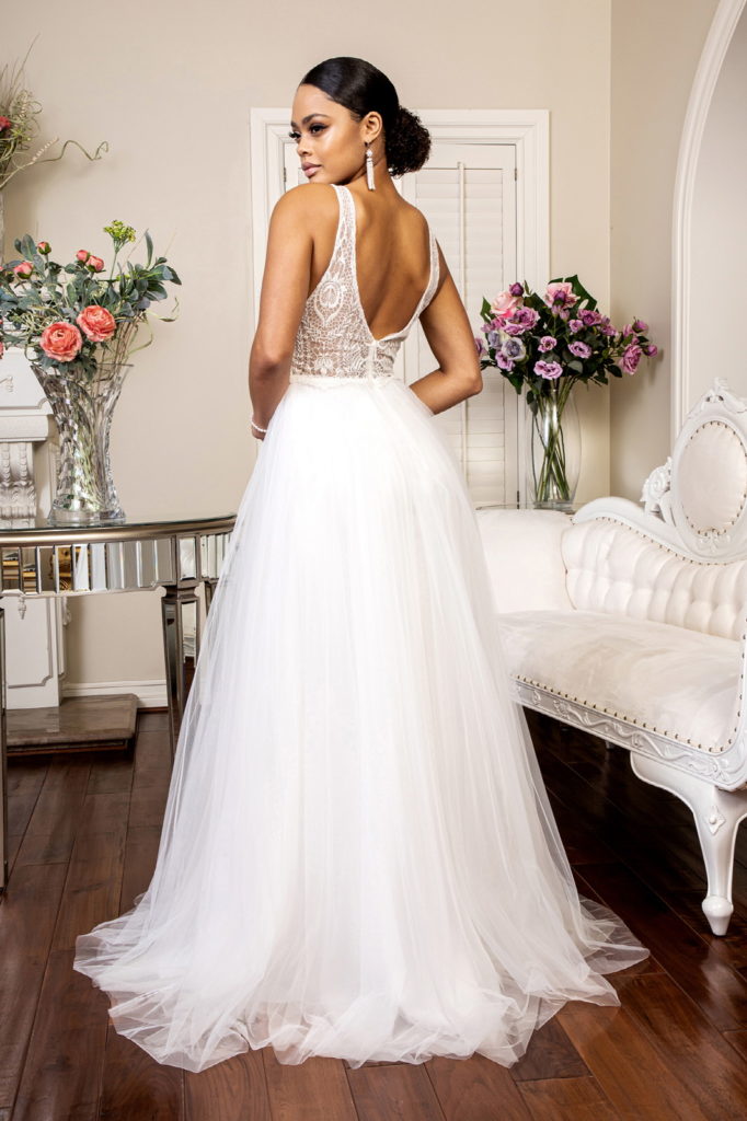 Beads Embellished Bodice Glitter Mesh Wedding Gown