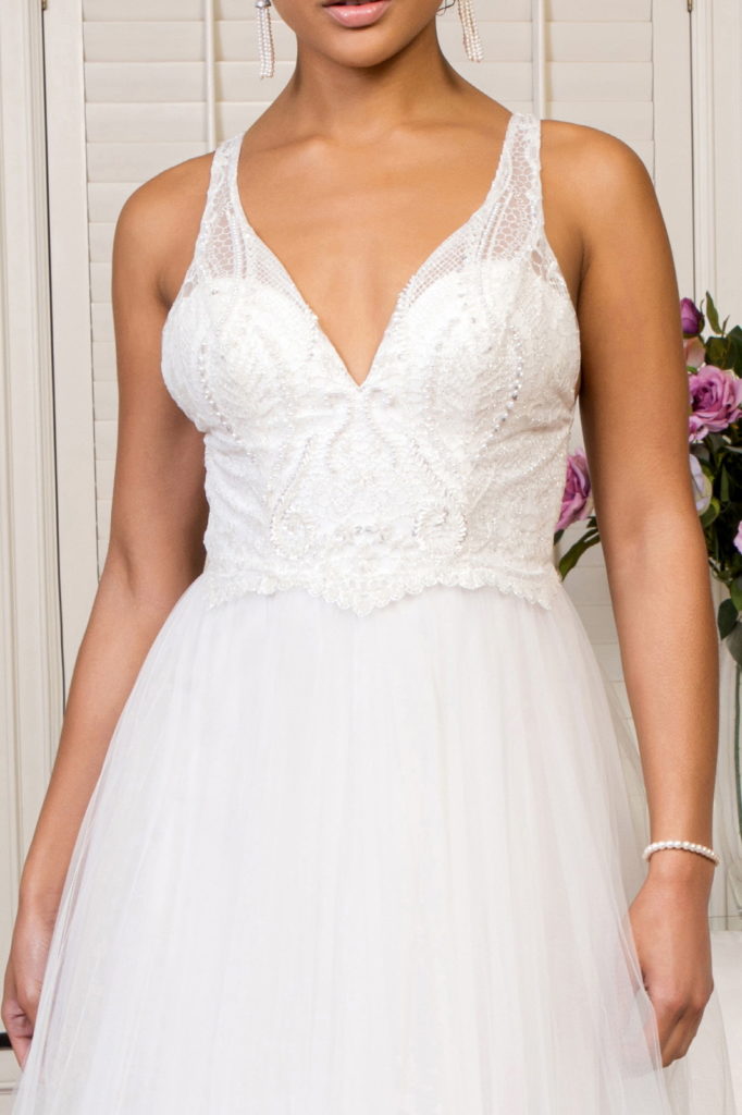 Beads Embellished Bodice Glitter Mesh Wedding Gown