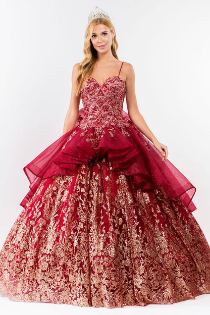 Sequin & Embroidery Embellished Bodice Glitter Mesh Quinceanera Dress