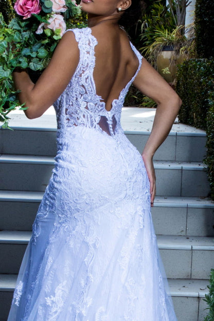 Illusion V-Neck Embroidery Mermaid Tail Wedding Gown