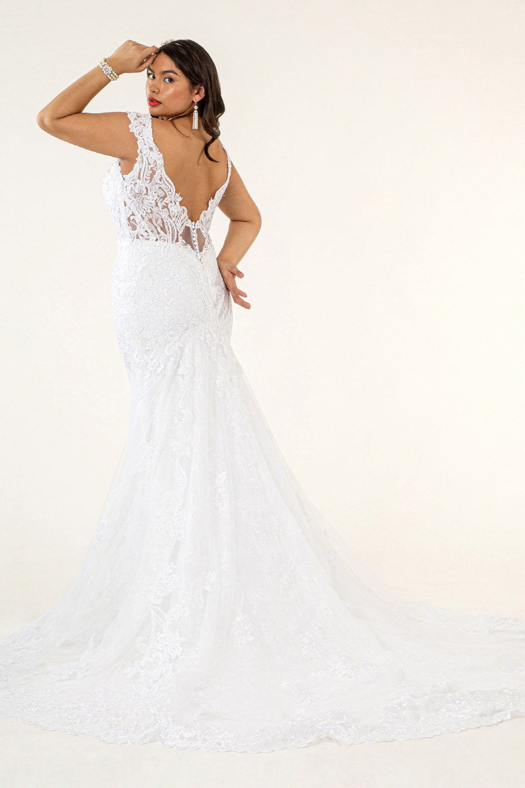 Illusion V-Neck Embroidery Mermaid Tail Wedding Gown