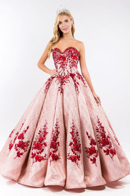 Beads Embellished Neckline Full Glitter Mesh Quinceanera Dress