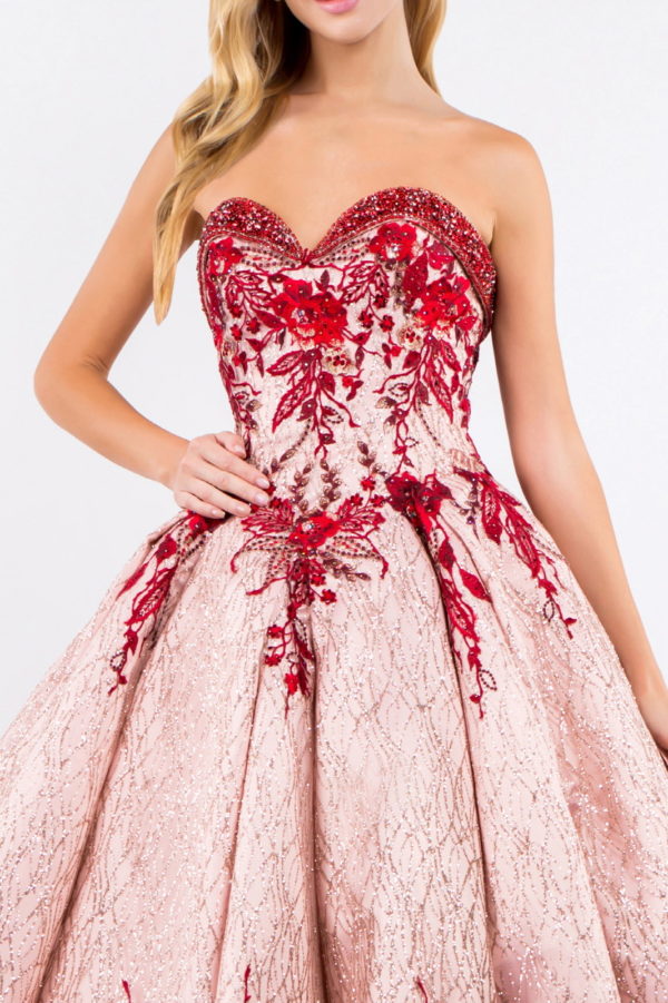 Beads Embellished Neckline Full Glitter Mesh Quinceanera Dress