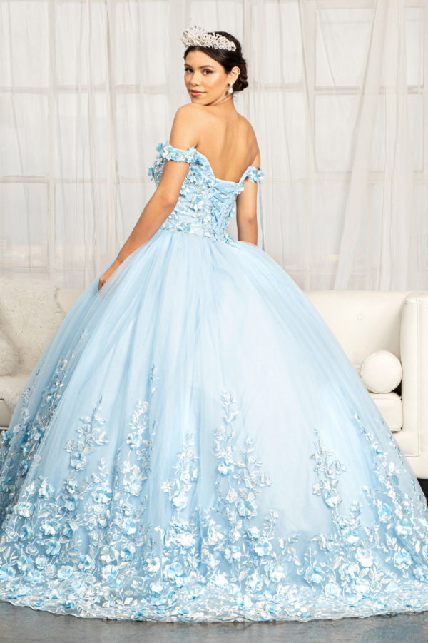 Cut-Away Shoulder 3D Floral Applique Embellished Quinceanera Dress