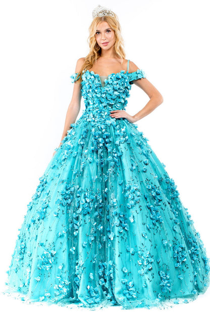 Floral 3D Applique Sweetheart Neckline Glitter Mesh Quinceanera Dress