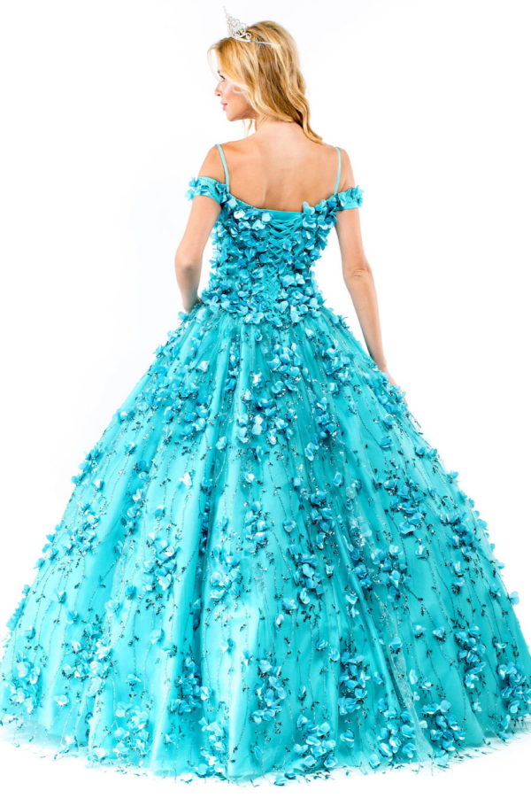 Floral 3D Applique Sweetheart Neckline Glitter Mesh Quinceanera Dress