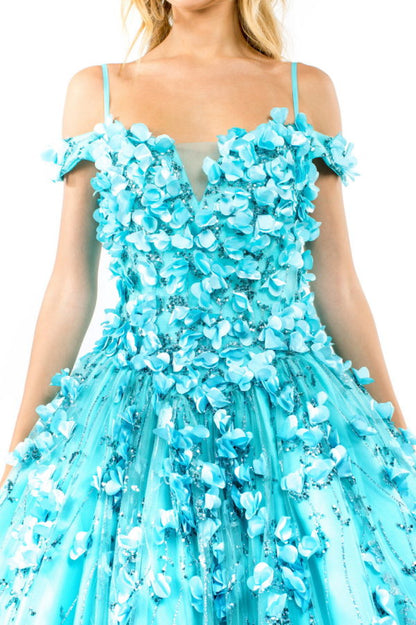 Floral 3D Applique Sweetheart Neckline Glitter Mesh Quinceanera Dress