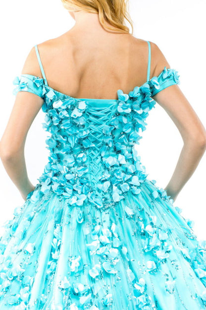 Floral 3D Applique Sweetheart Neckline Glitter Mesh Quinceanera Dress