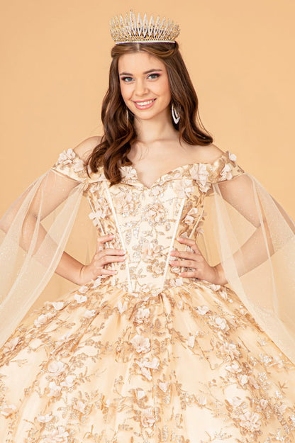 Cut-Away Shoulder Sweetheart Glitter Mesh Quinceanera Dress