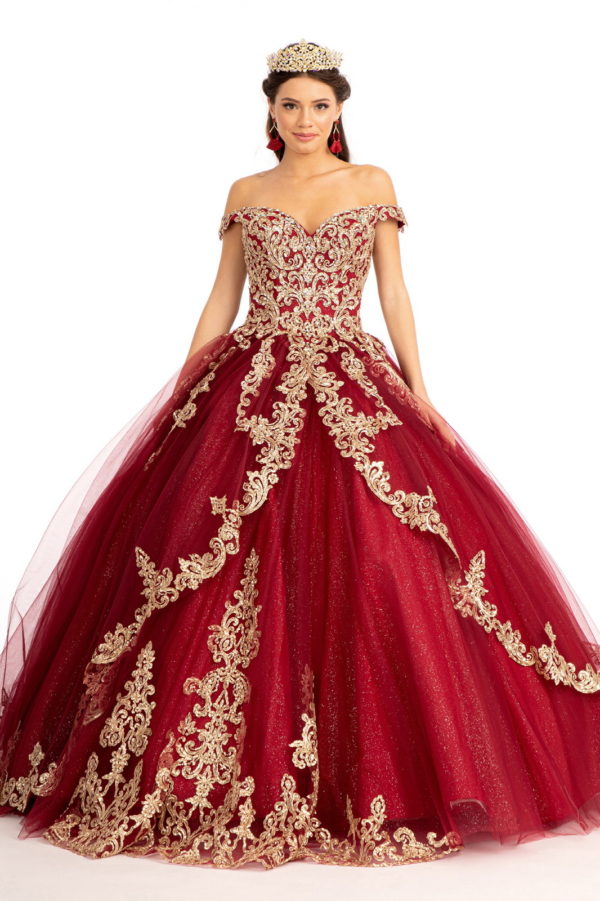 Embroider Embellished Sweetheart Glitter Mesh Quinceanera Dress