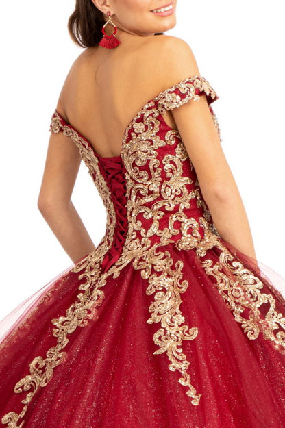 Embroider Embellished Sweetheart Glitter Mesh Quinceanera Dress