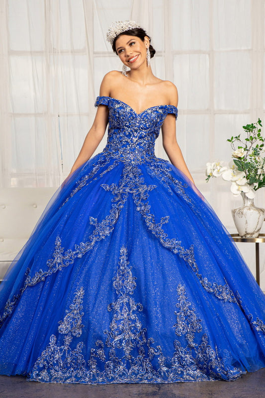 Embroider Embellished Sweetheart Glitter Mesh Quinceanera Dress