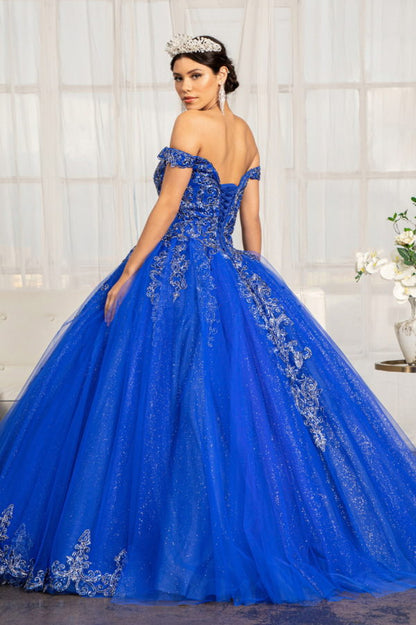 Embroider Embellished Sweetheart Glitter Mesh Quinceanera Dress