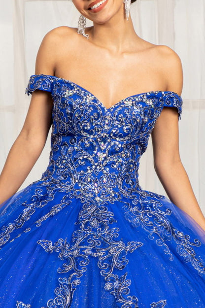 Embroider Embellished Sweetheart Glitter Mesh Quinceanera Dress