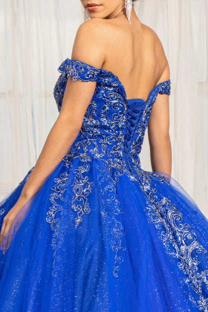 Embroider Embellished Sweetheart Glitter Mesh Quinceanera Dress