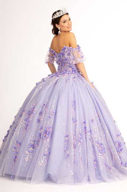 Glitter Mesh 3D Floral Applique Embellished Sweetheart Quinceanera Dress