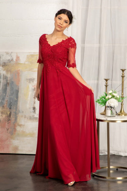 Rhinestone and Embroidery Embellished Chiffon Long Dress