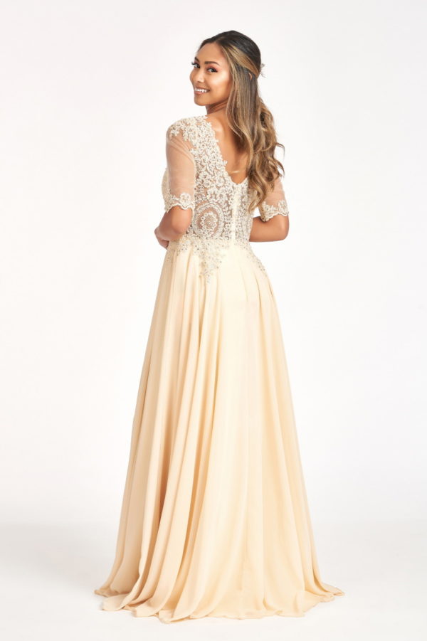 Rhinestone and Embroidery Embellished Chiffon Long Dress