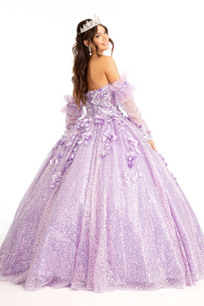 Sweetheart Neckline 3D Floral Applique Sequin Quinceanera Dress