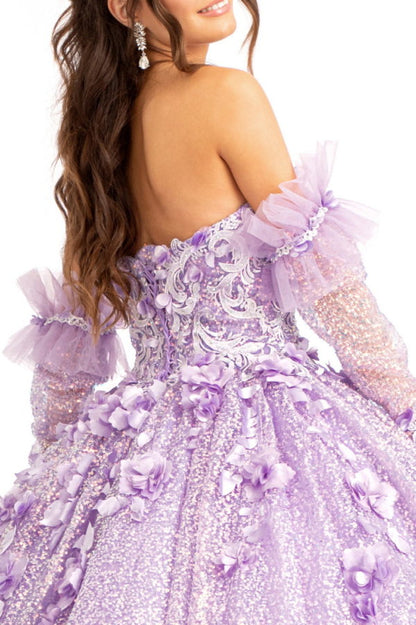 Sweetheart Neckline 3D Floral Applique Sequin Quinceanera Dress