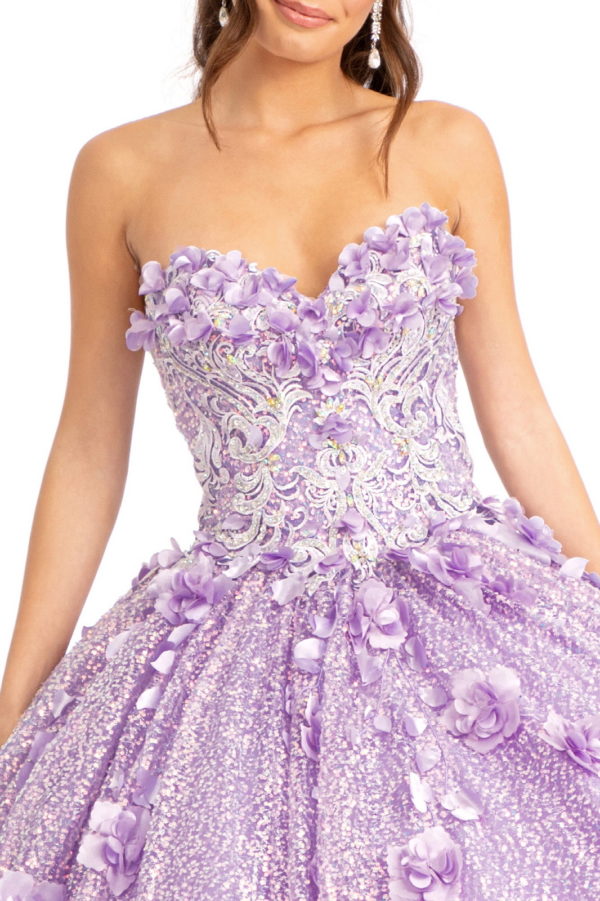 Sweetheart Neckline 3D Floral Applique Sequin Quinceanera Dress