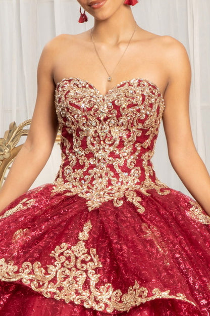 Sequin Pattern and Jewel Embellished Glitter Mesh Sleeveless Quinceanera Dress