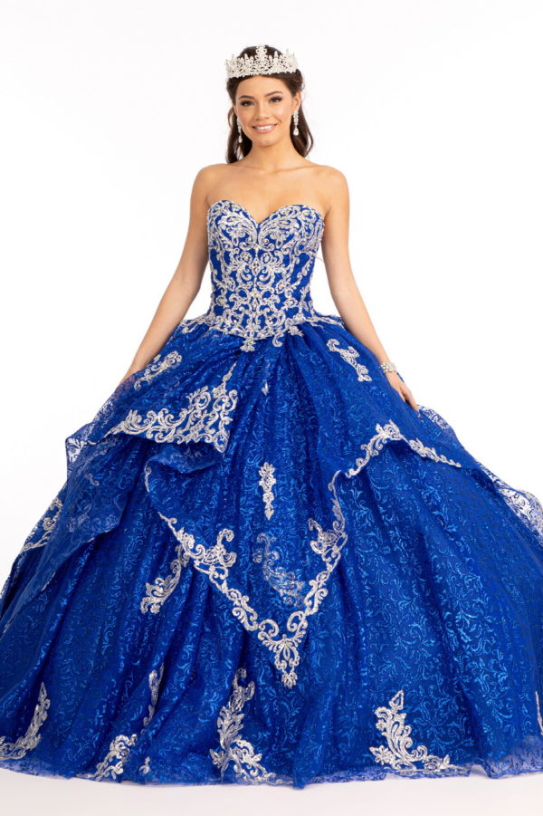 Sequin Pattern and Jewel Embellished Glitter Mesh Sleeveless Quinceanera Dress