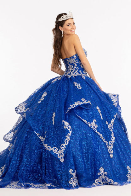 Sequin Pattern and Jewel Embellished Glitter Mesh Sleeveless Quinceanera Dress