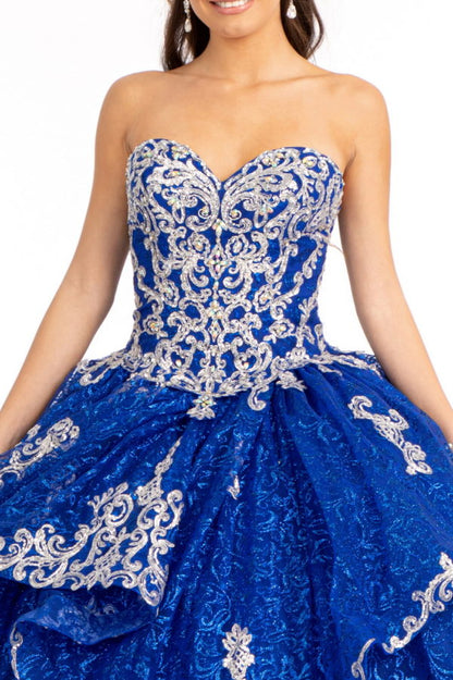 Sequin Pattern and Jewel Embellished Glitter Mesh Sleeveless Quinceanera Dress