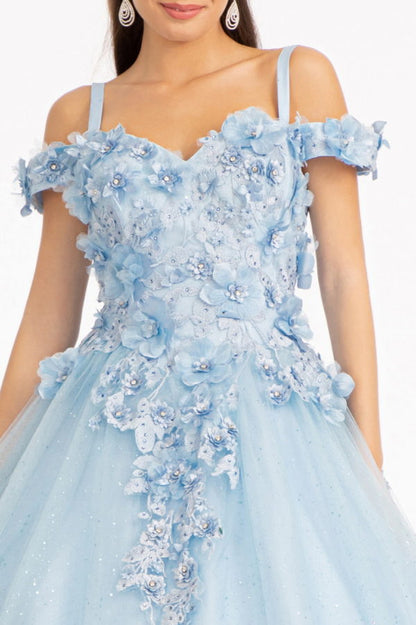 Embroidery and 3D Floral Applique Embellished Sweetheart Quinceanera Dress