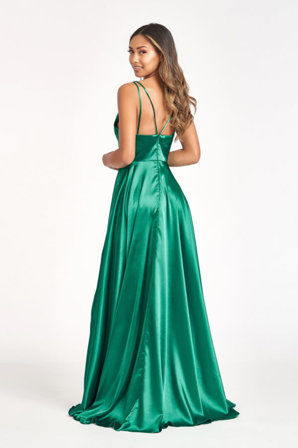 V-Neck Spaghetti Strap A-Line Satin Long Dress