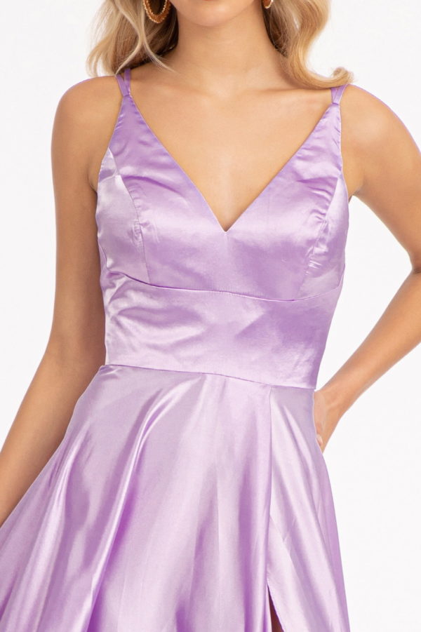 V-Neck Spaghetti Strap A-Line Satin Long Dress