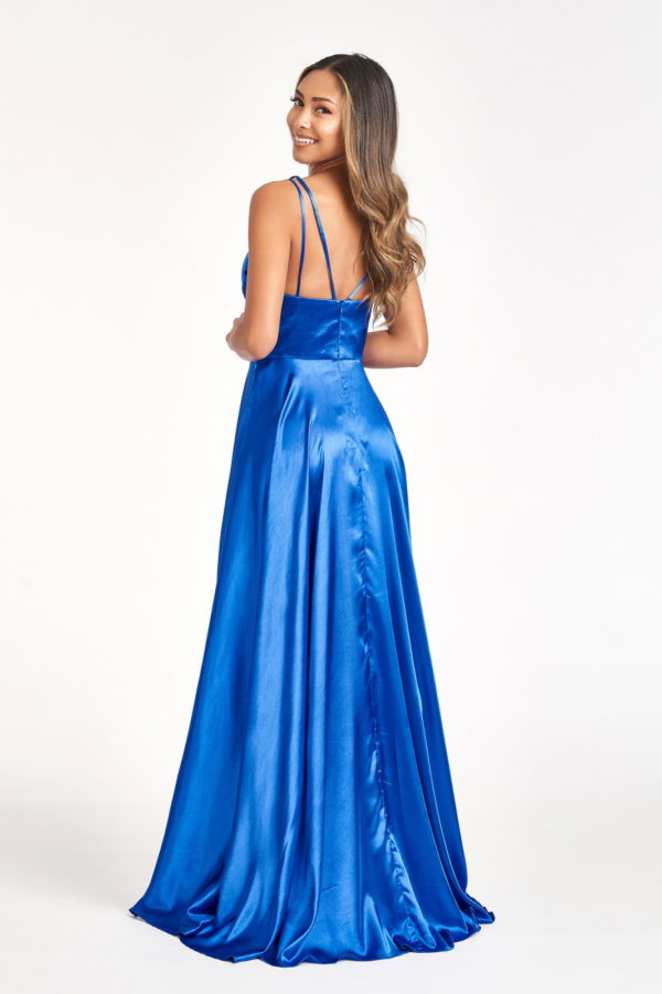 V-Neck Spaghetti Strap A-Line Satin Long Dress